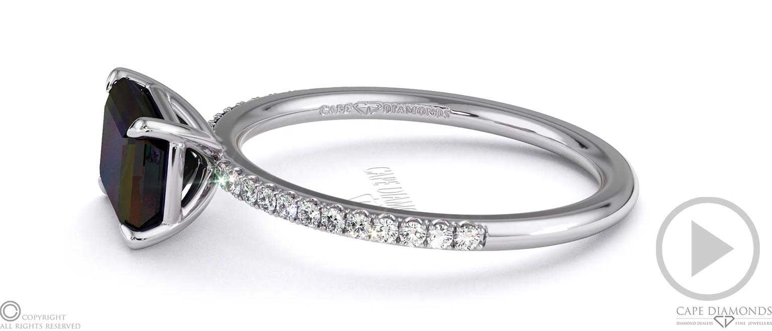 Black Natural Diamond Emerald Cut Pave East To West Engagement Ring White Gold top video