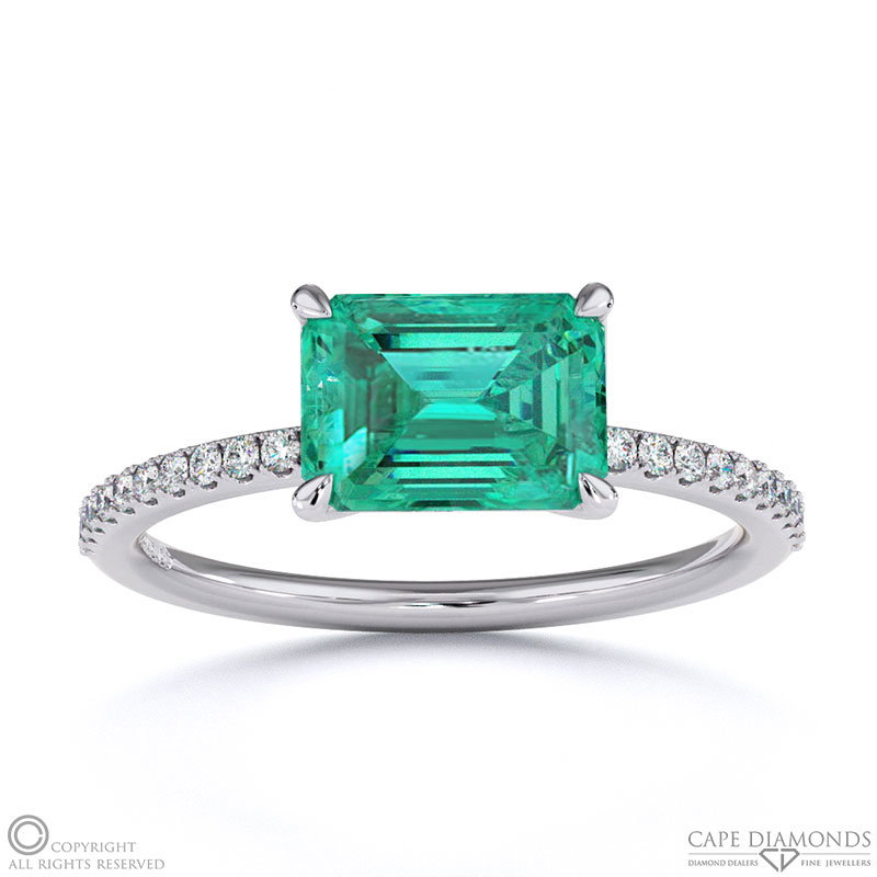 Tourmaline Emerald Cut Pave East To West Engagement Ring White Gold