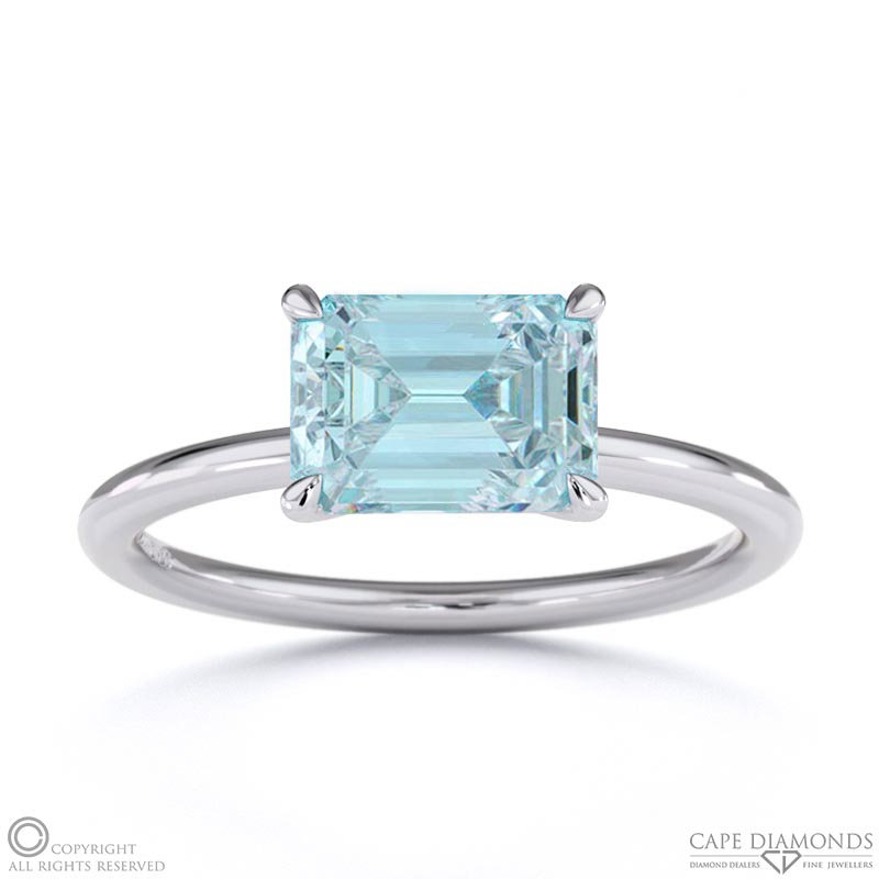 Aquamarine East West Emerald Cut Solitaire Engagement Ring White Gold