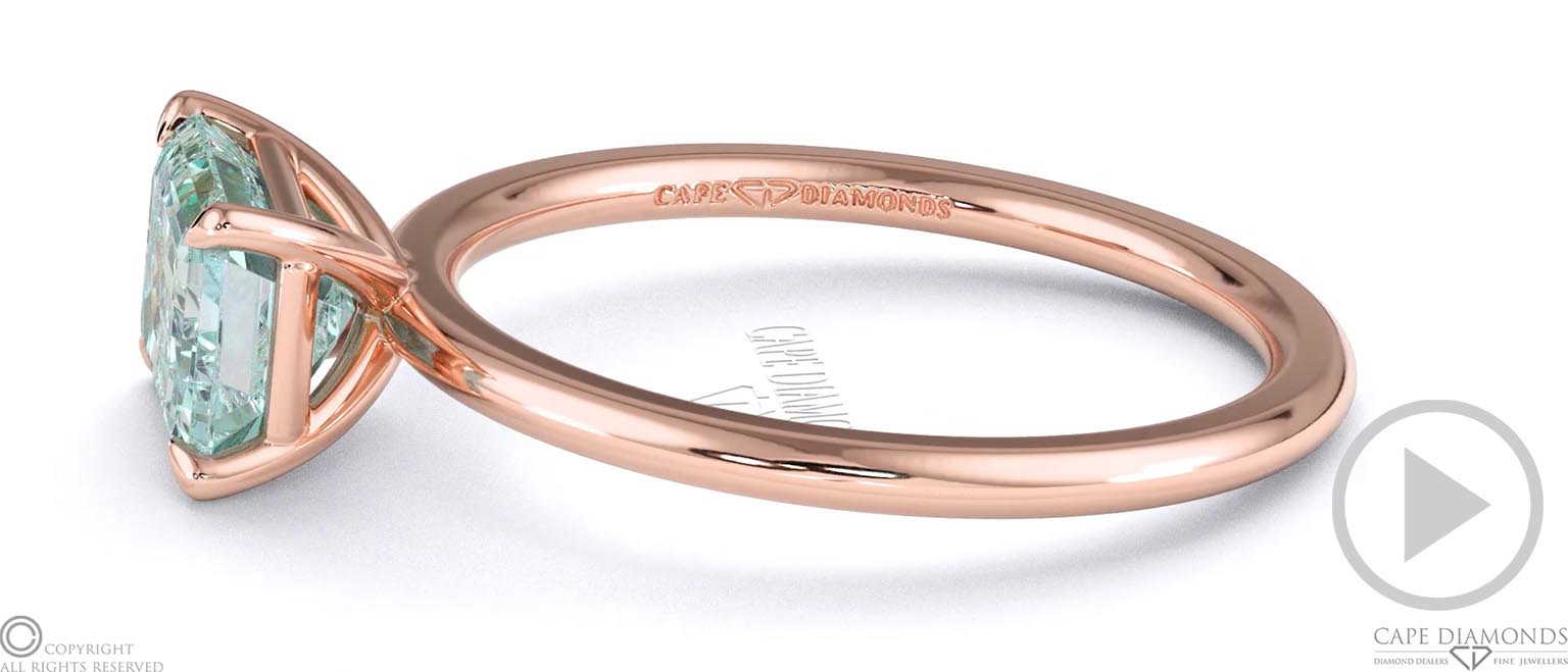 Blue Natural Diamond East West Emerald Cut Solitaire Engagement Ring Rose Gold top video