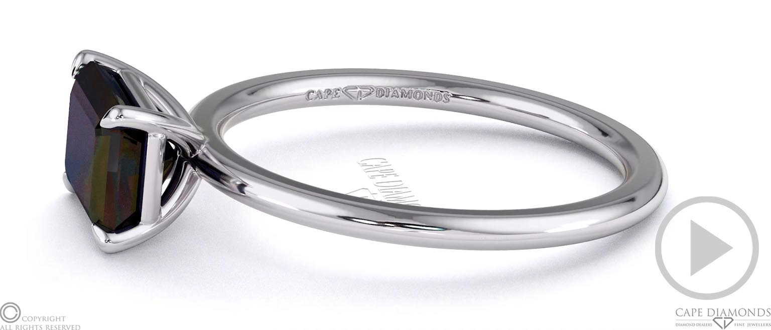 Black Natural Diamond Emerald Cut Solitaire Engagement Ring White Gold top video