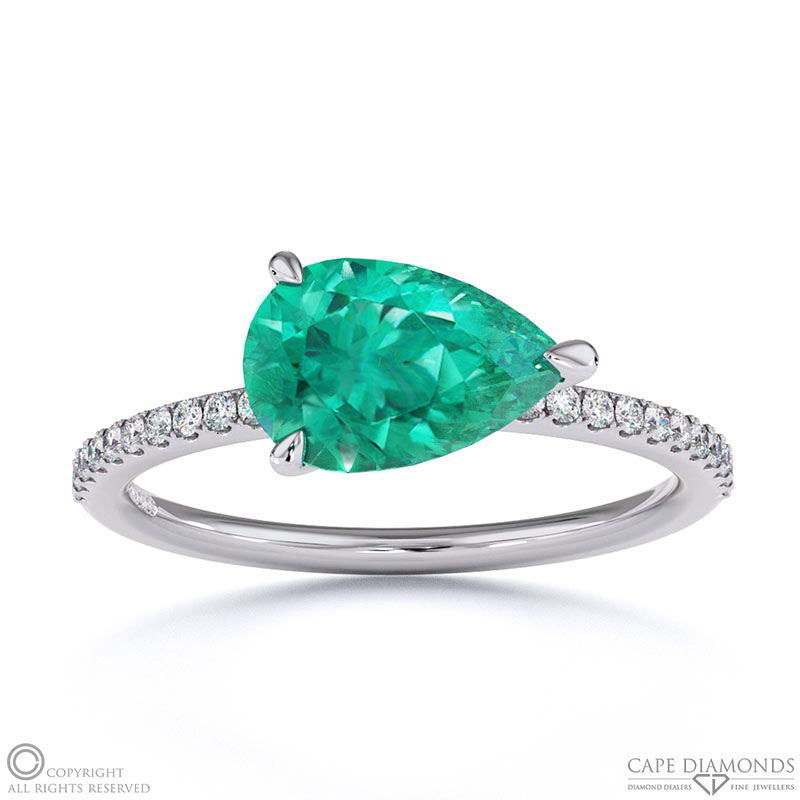 Tourmaline East West Pear Side Stones Engagement Ring White Gold