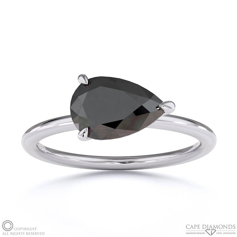 Black Lab Grown Diamond East West Pear Cut Solitaire Engagement Ring White Gold
