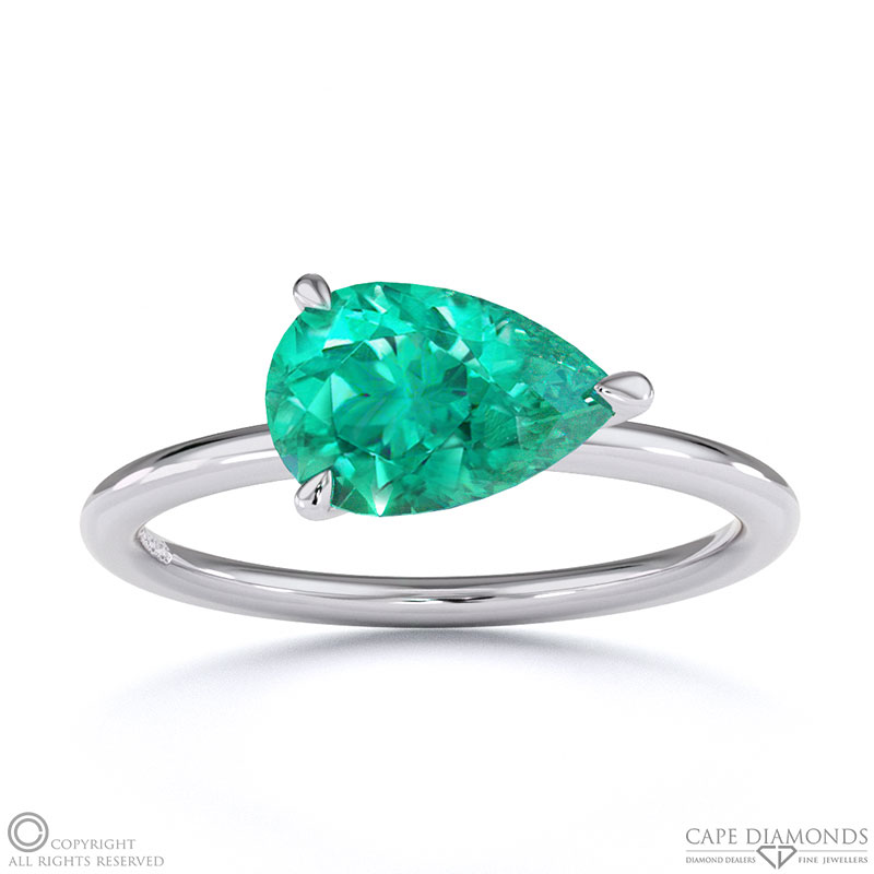 Tourmaline East West Pear Cut Solitaire Engagement Ring White Gold