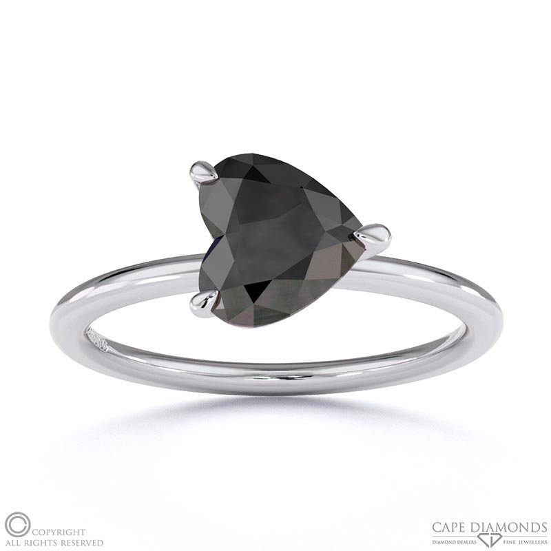 Black Lab Grown Diamond East West Heart Solitaire  Engagement Ring White Gold