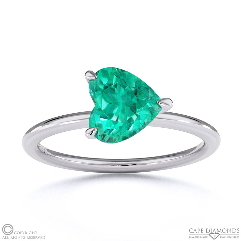 Emerald East West Heart Solitaire Engagement Ring White Gold