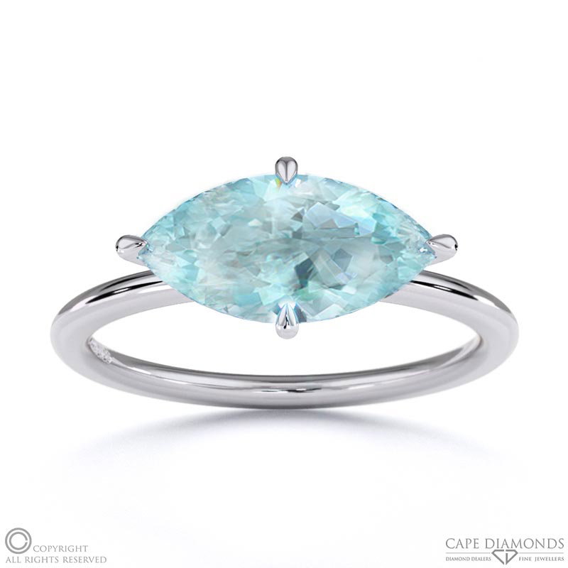 Aquamarine East West Marquise Solitaire Engagement Ring White Gold