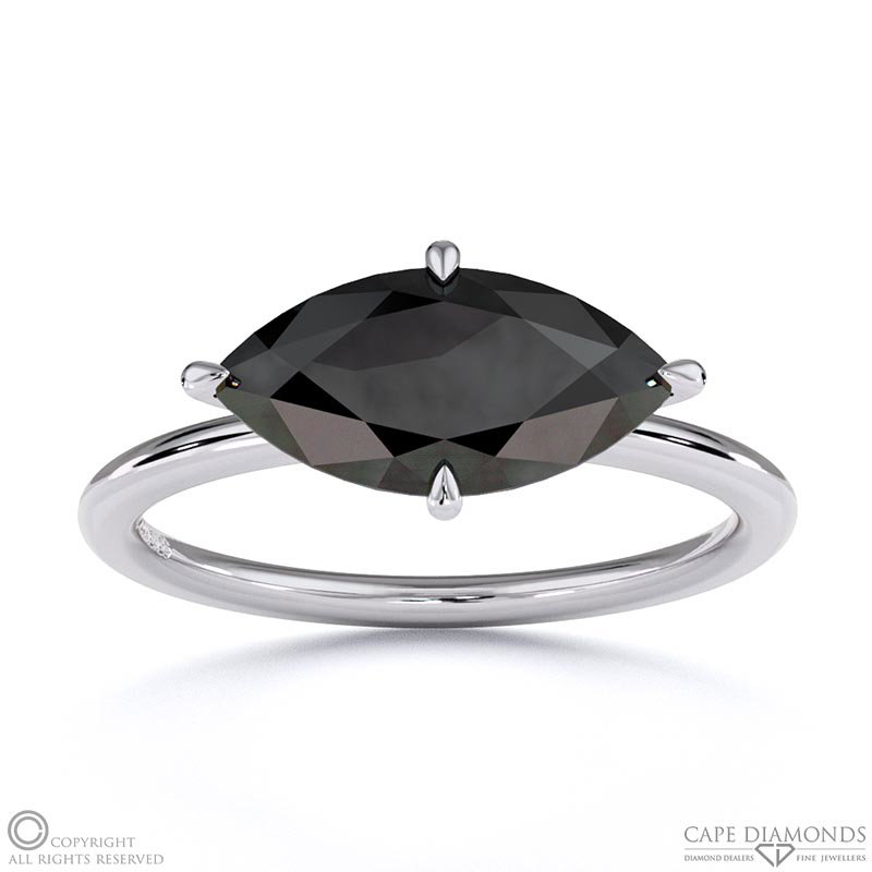 Black Lab Grown Diamond East West Marquise Solitaire Engagement Ring White Gold