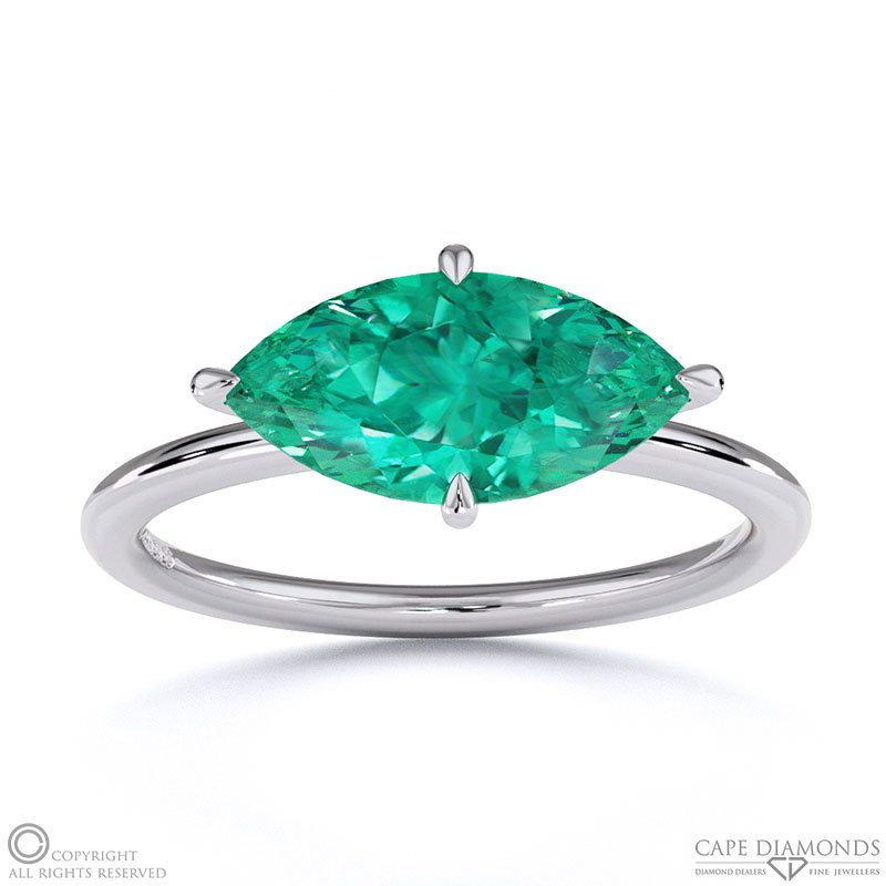 Emerald East West Marquise Solitaire Engagement Ring White Gold