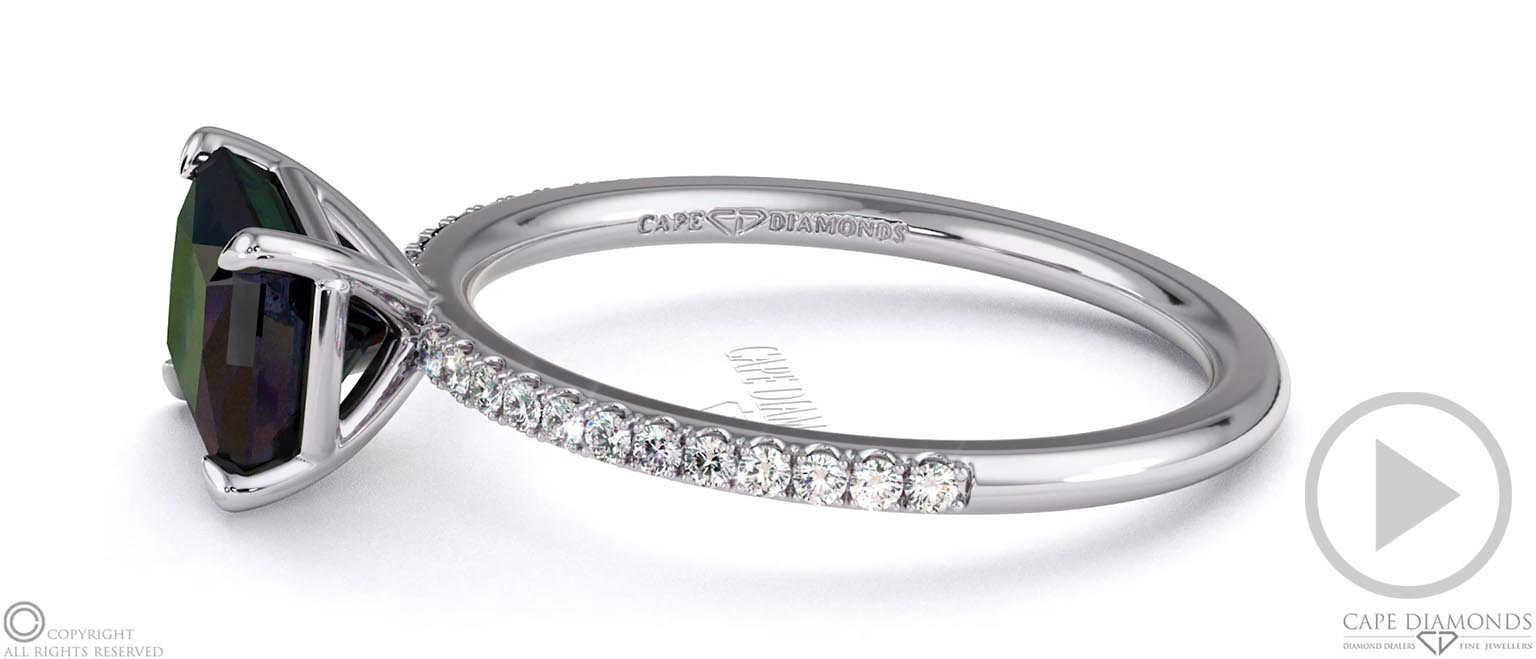 Black Natural Diamond Radiant East West Side Stone Engagement Ring Platinum top video