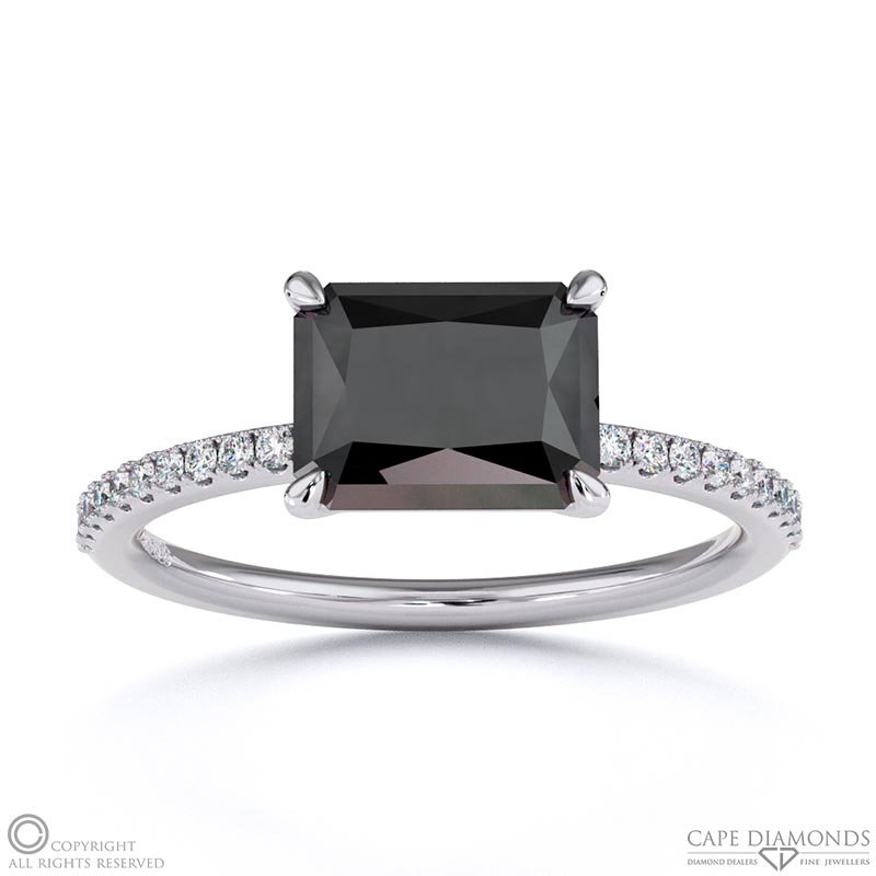Black Lab Grown Diamond East West Radiant Cut Side Stones Engagement Ring White Gold