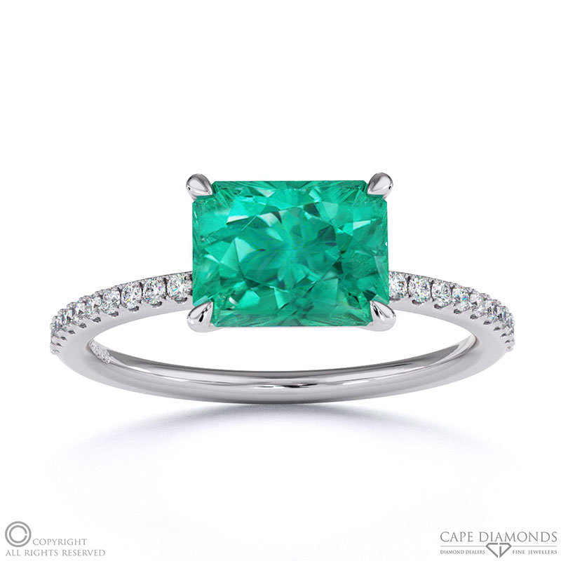 Tourmaline East West Radiant Cut Side Stones Engagement Ring White Gold