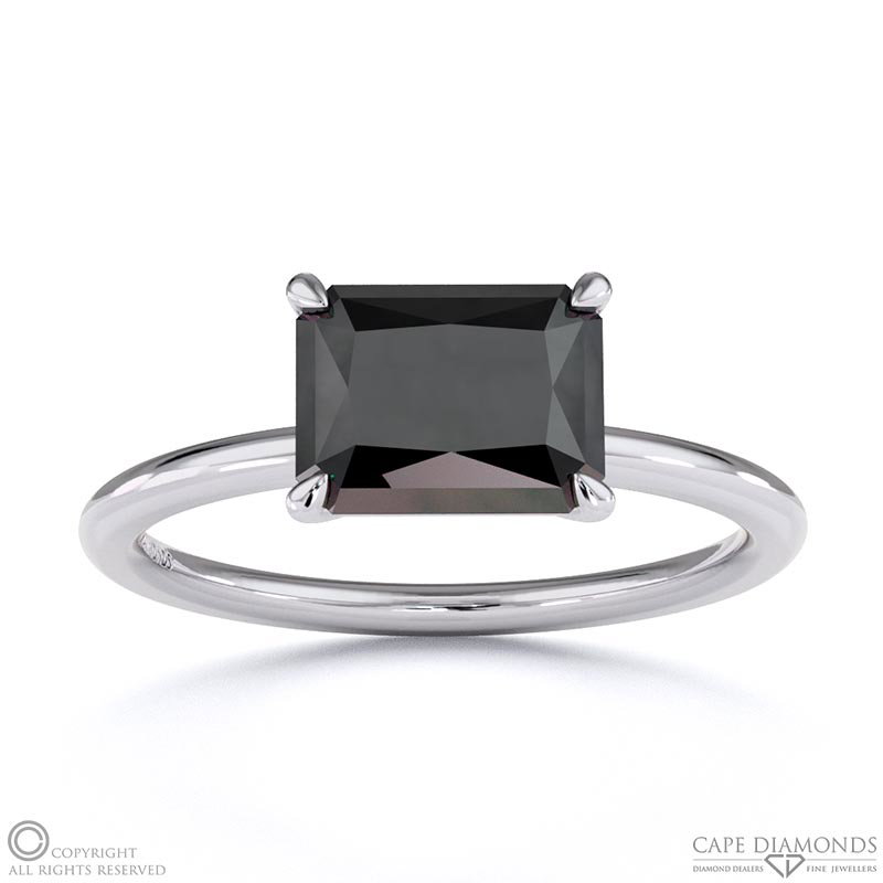 Black Lab Grown Diamond East West Radiant Cut Solitaire Engagement Ring White Gold