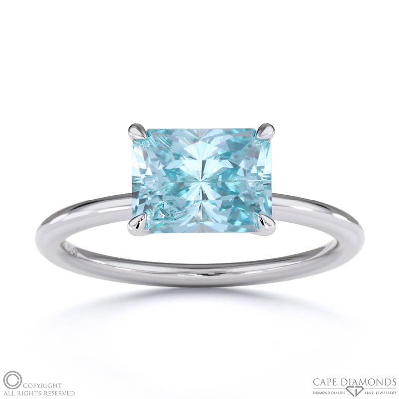 Aquamarine East West Radiant Cut Solitaire Engagement Ring White Gold