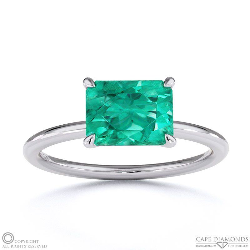 Tourmaline East West Radiant Cut Solitaire Engagement Ring White Gold