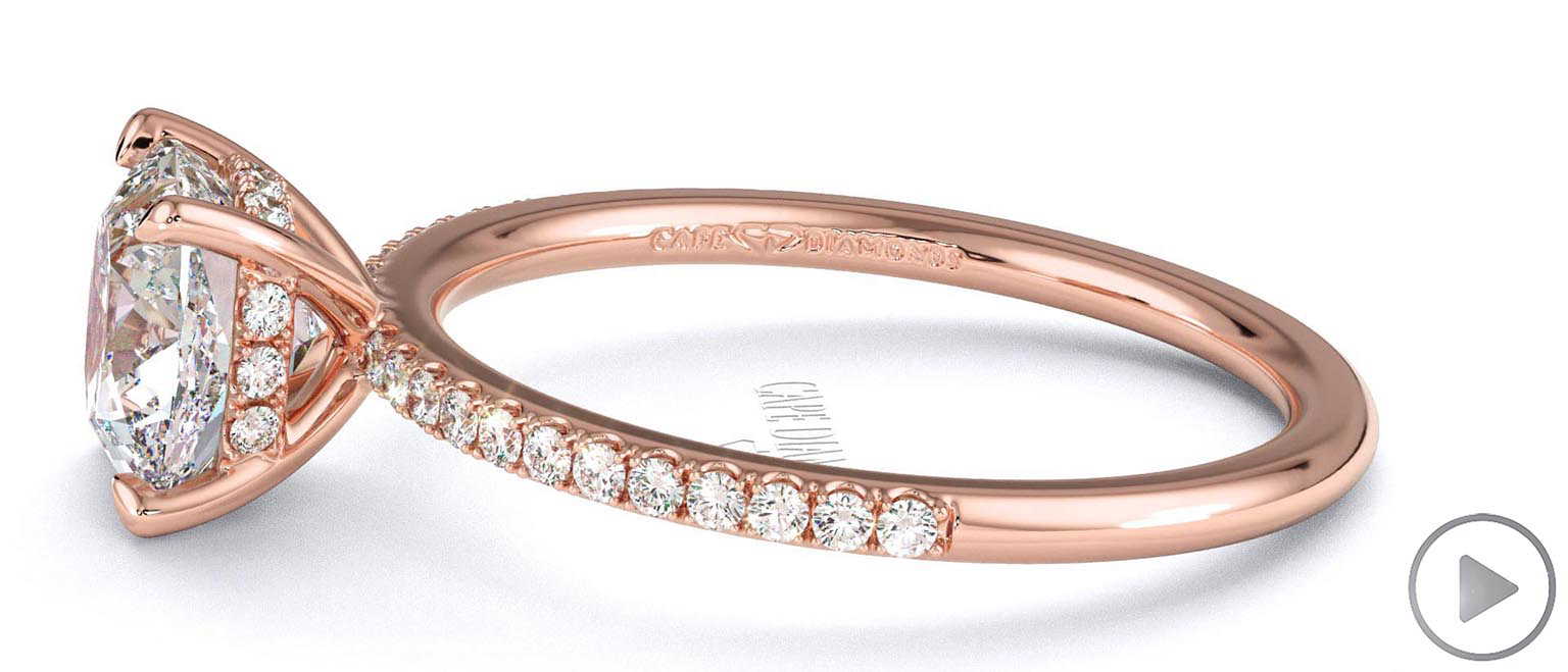 Lab Grown Diamond Cushion Cut Hidden Halo Side Stones Engagement Ring Rose Gold top video