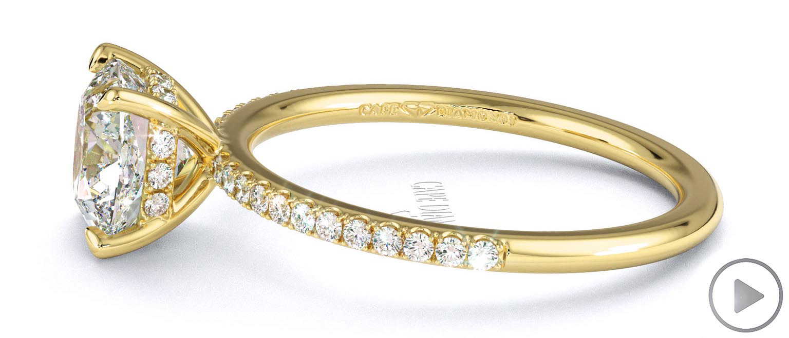 Natural Diamond Cushion Cut Hidden Halo Side Stones Engagement Ring Yellow Gold top video