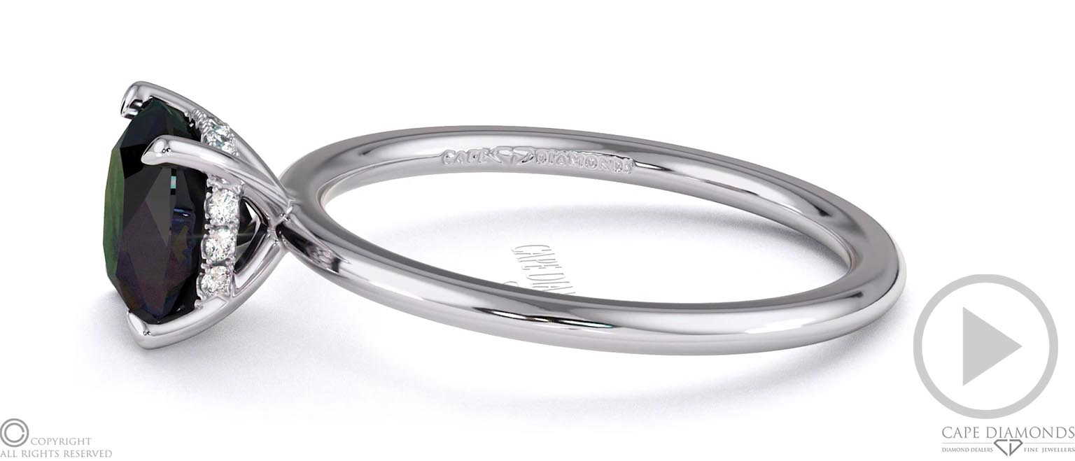 Black Natural Diamond Cushion Cut Hidden Halo Engagement Ring Platinum top video