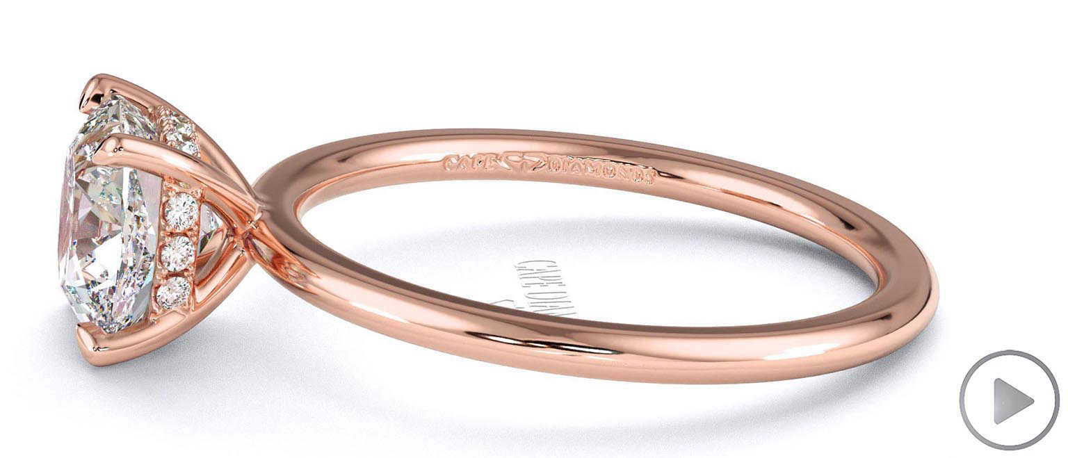 Hidden Halo Cushion Lab Grown Diamond Engagement Ring On Half-Rounded Rose Gold Band top video