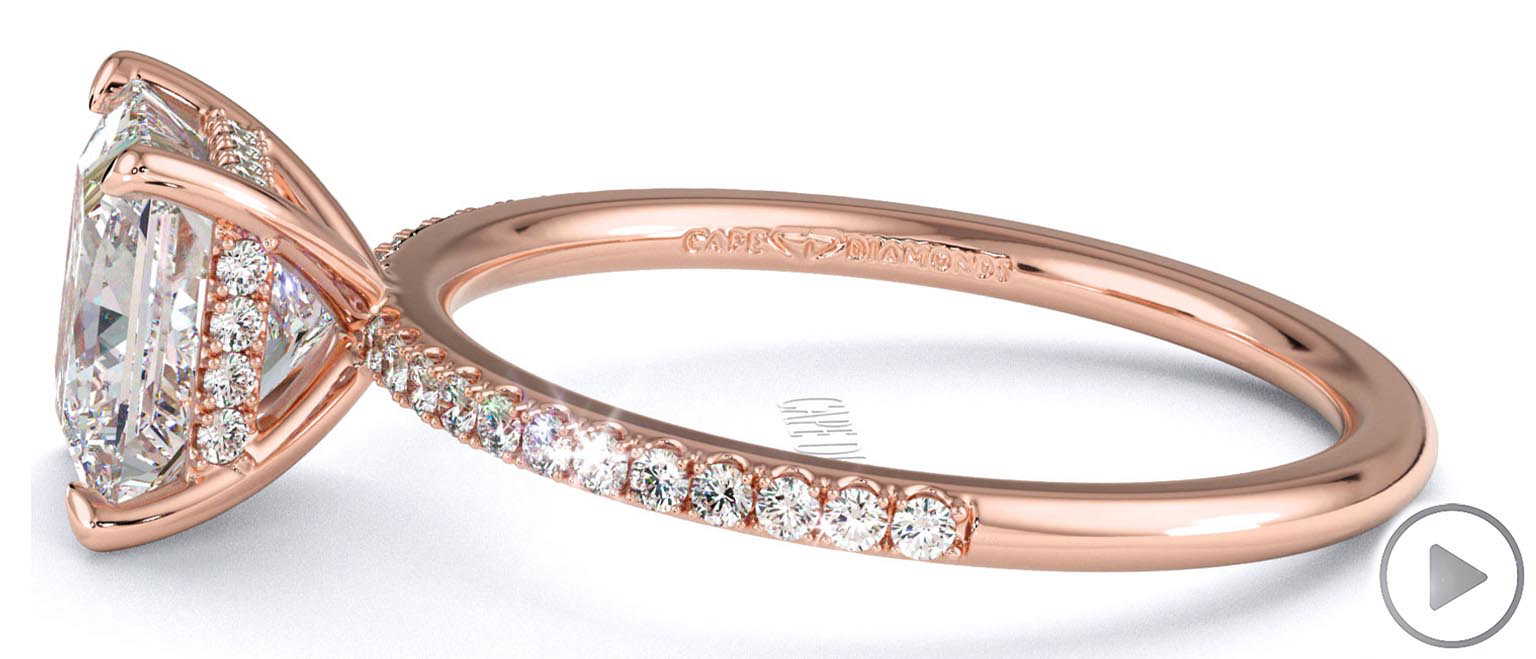 Natural Diamond Princess Cut Hidden Halo Side Stones Engagement Ring Rose Gold top video