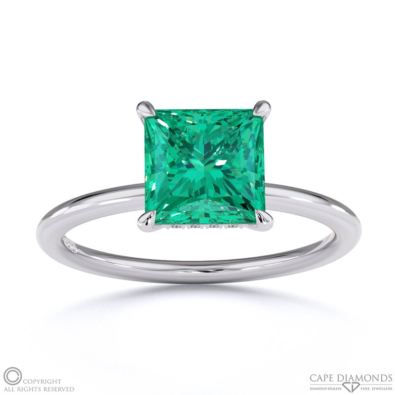 Tourmaline Princess Cut Hidden Halo  Engagement Ring White Gold