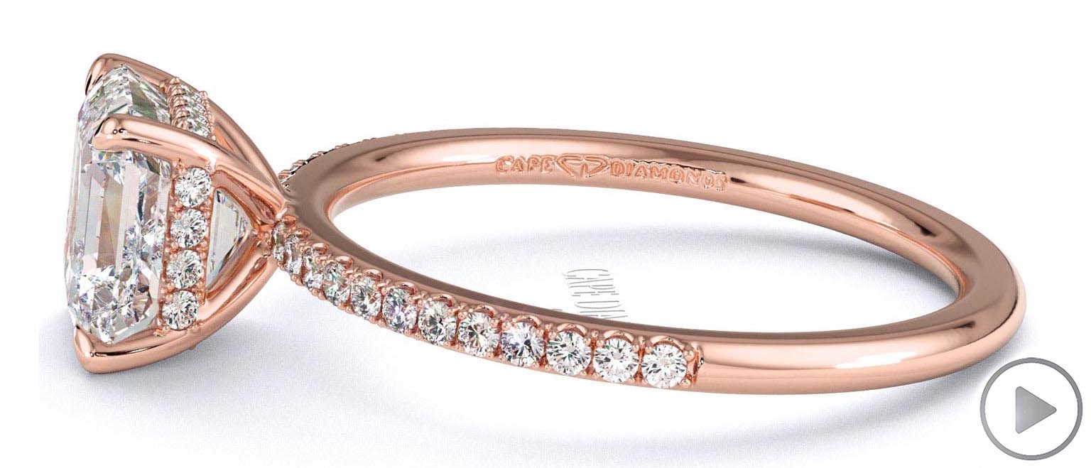 Natural Diamond Asscher Cut Hidden Halo Sidestones Engagement Ring Rose Gold top video