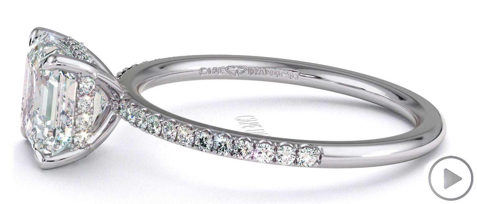 Natural Diamond Asscher Cut Hidden Halo Side Stones Engagement Ring White Gold top video
