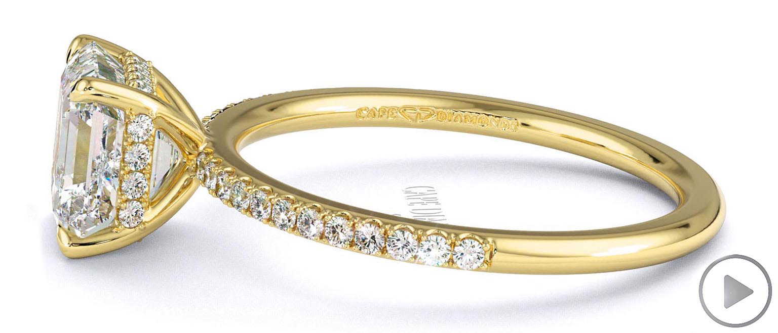 Natural Diamond Asscher Cut Hidden Halo Side Stones Engagement Ring Yellow Gold top video