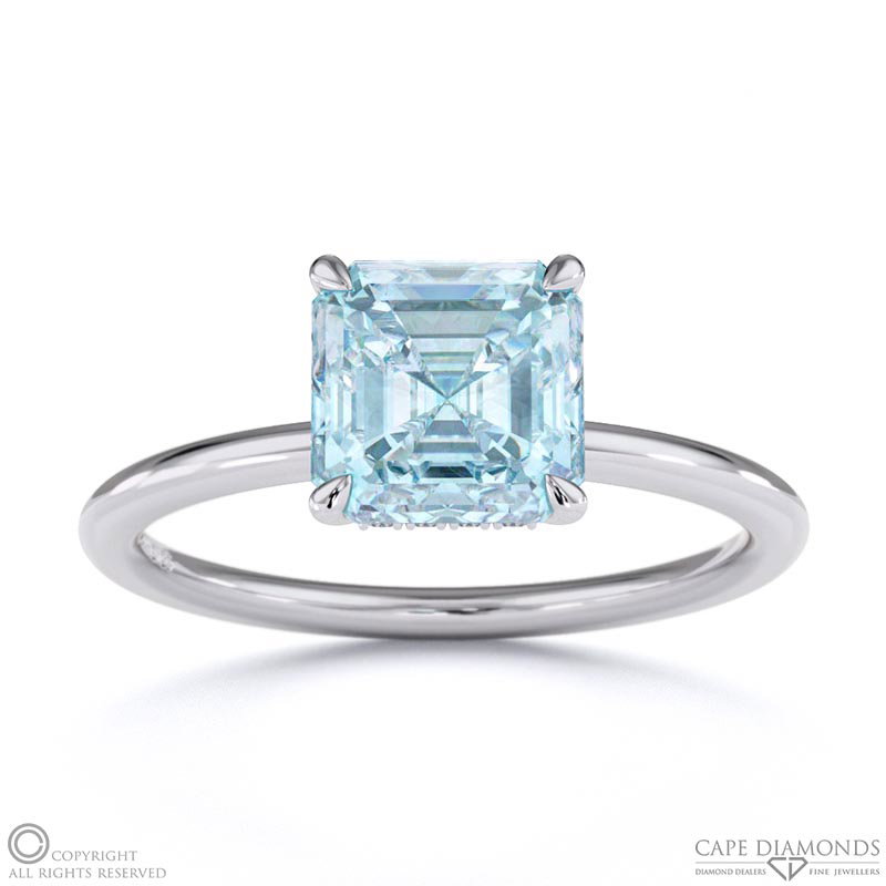 Aquamarine Asscher Cut Hidden Halo Engagement Ring White Gold