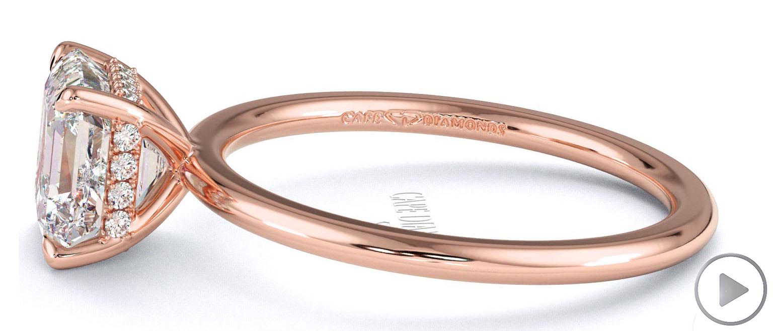 Hidden Halo Asscher Lab Grown Diamond Engagement Ring On Half-Rounded Rose Gold Band top video