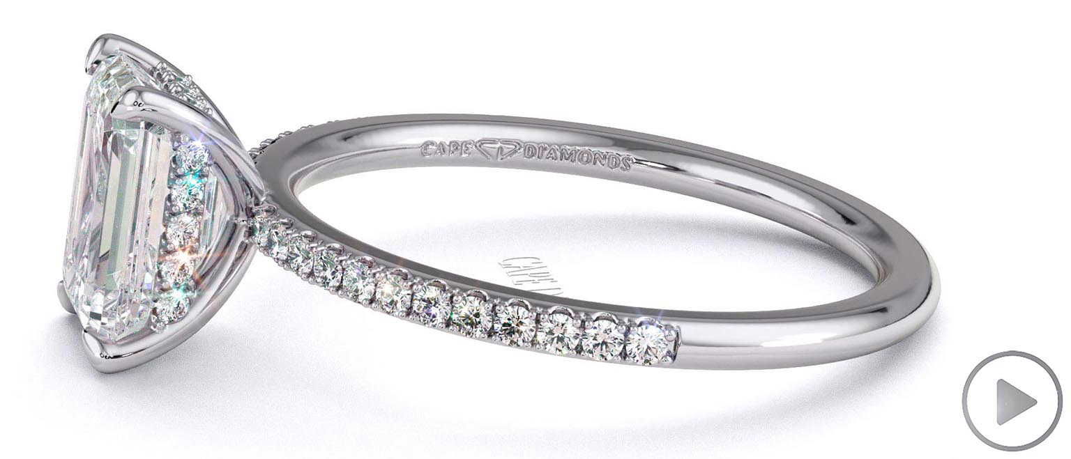 Natural Diamond Emerald Cut Hidden Halo Side Stones Engagement Ring White Gold top video