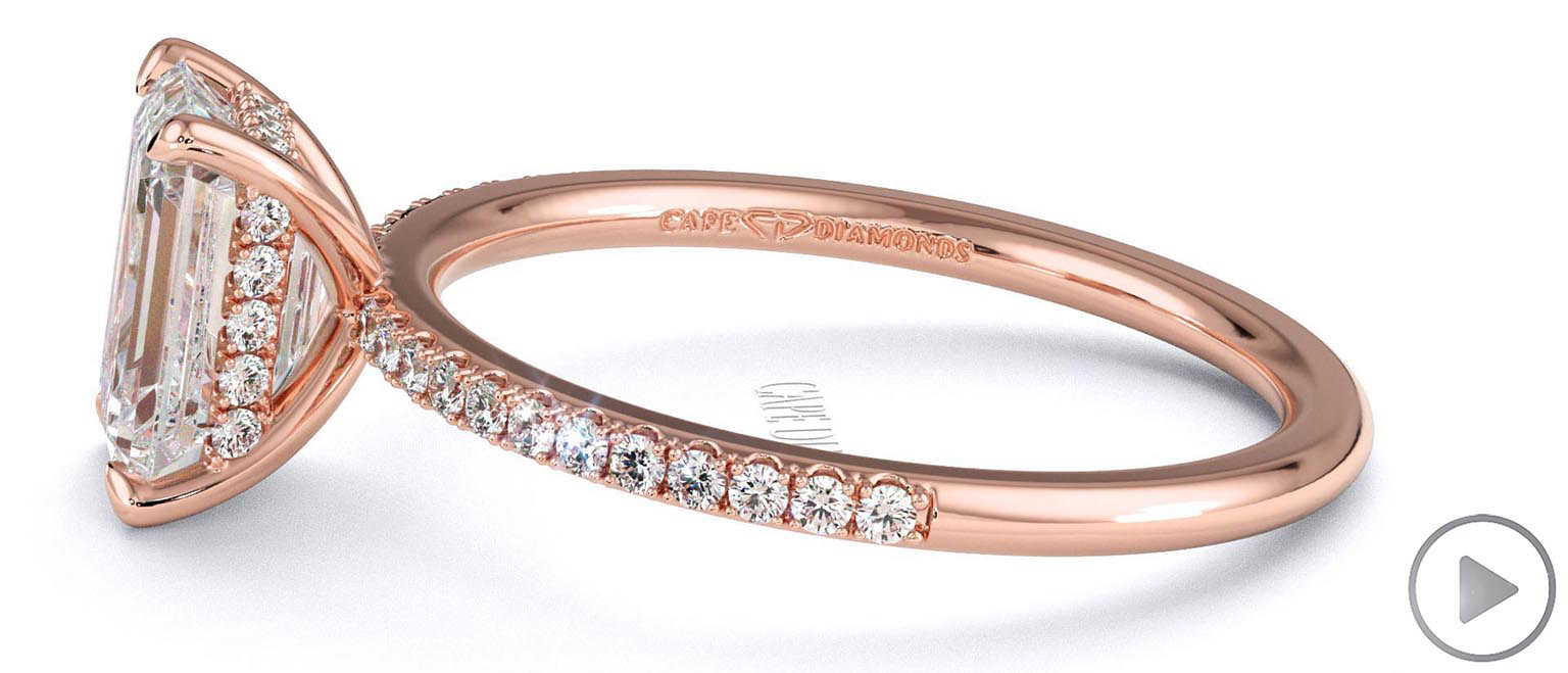 Natural Diamond Emerald Cut Hidden Halo Side Stones Engagement Ring Rose Gold top video