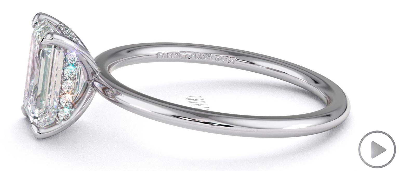 Hidden Halo Emerald Lab Grown Diamond Engagement Ring On Half-Rounded White Gold Band top video