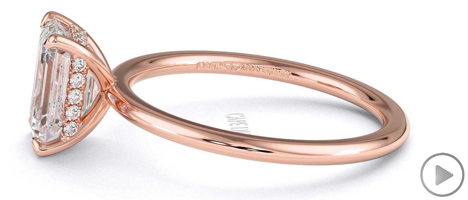 Hidden Halo Emerald Lab Grown Diamond Engagement Ring On Half-Rounded Rose Gold Band top video