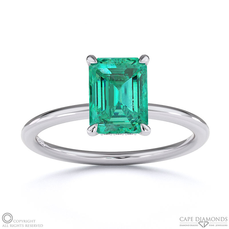 Tourmaline Emerald Hidden Halo Solitare Engagement Ring White Gold