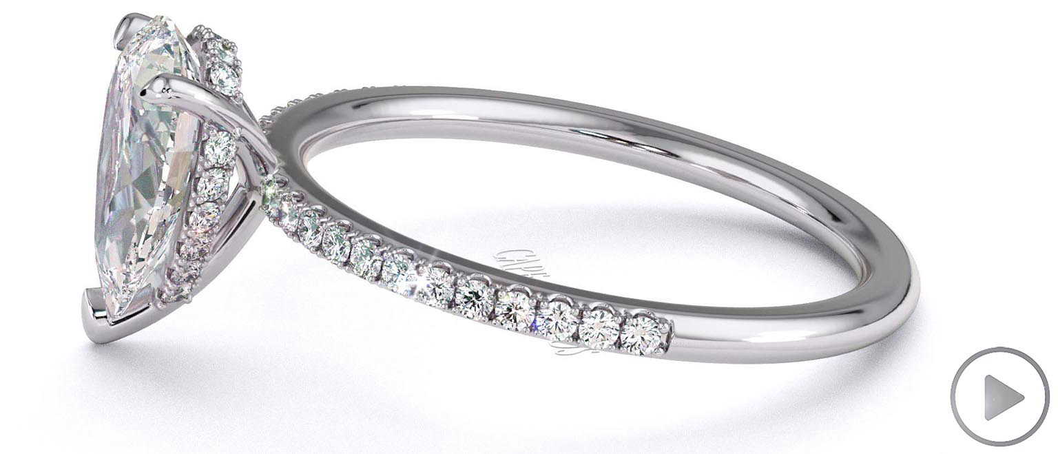 Lab Grown Diamond Pear Cut Hidden Halo Side Stones Engagement Ring White Gold top video
