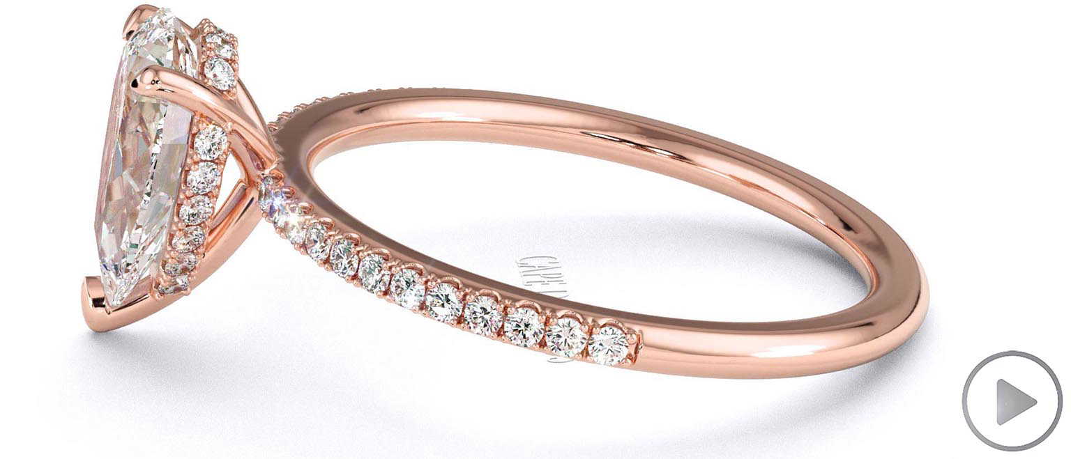 Natural Diamond Pear Cut Hidden Halo Side Stones Engagement Ring Rose Gold top video