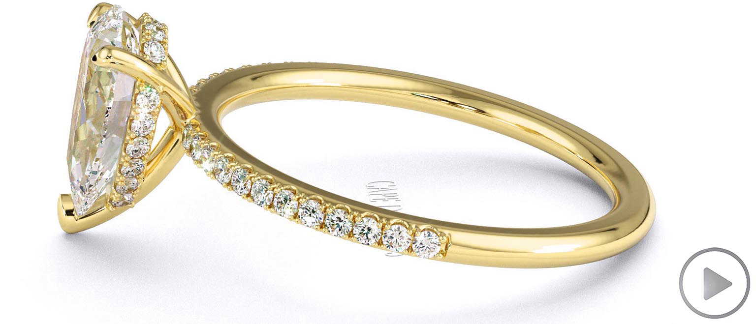 Lab Grown Diamond Pear Cut Hidden Halo Side Stones Engagement Ring Yellow Gold top video