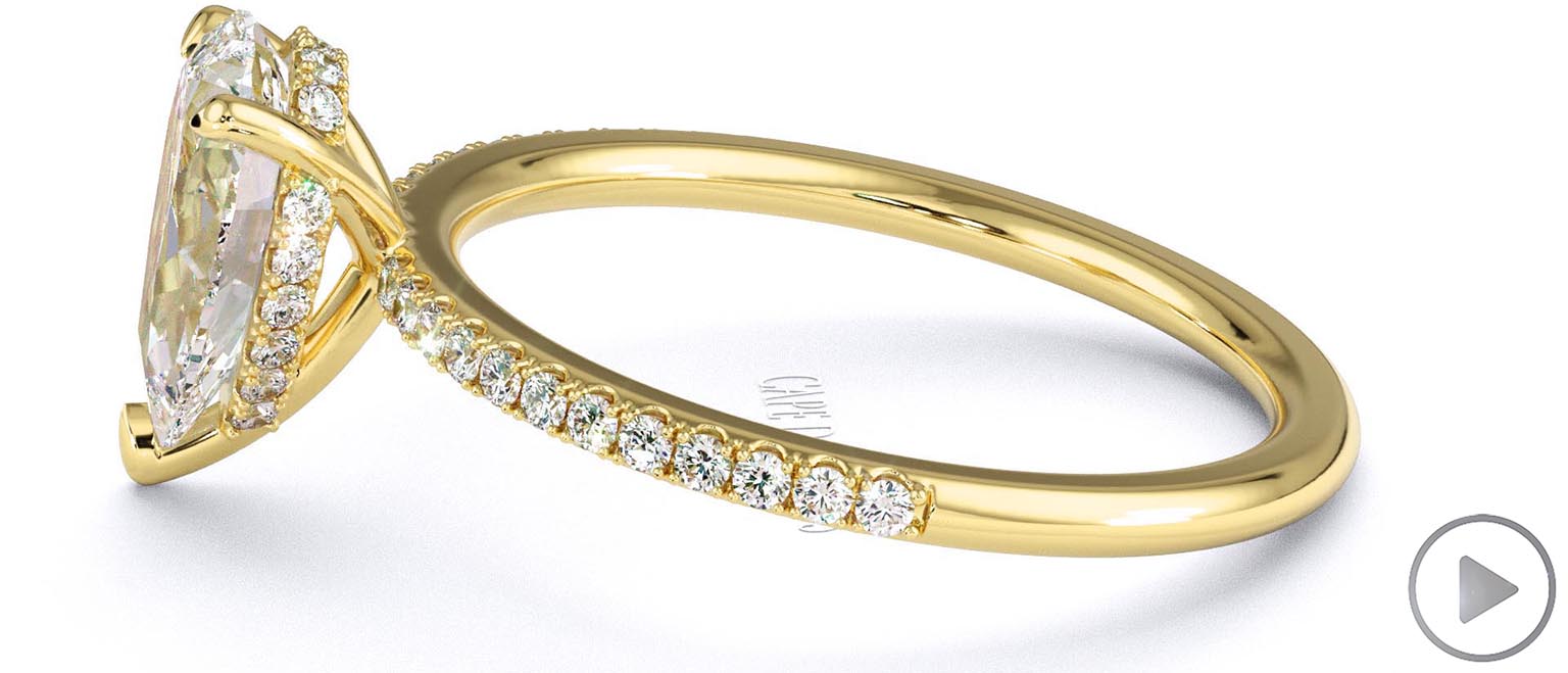 Moissanite Pear Cut Hidden Halo Side Stones Engagement Ring Yellow Gold ...