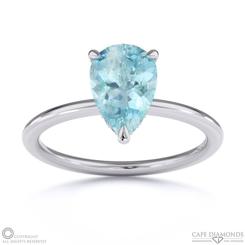 Paraiba Or Blue Tourmaline Pear Cut Hidden Halo Engagement Ring White Gold