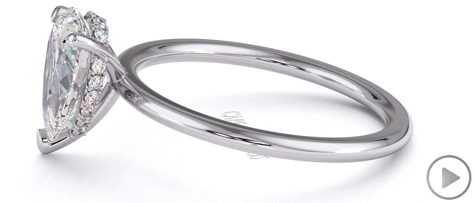 Hidden Halo Pear Lab Grown Diamond Engagement Ring On Half-Rounded White Gold Band top video