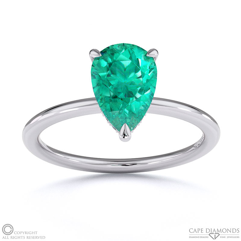 Tourmaline Pear Cut Hidden Halo Engagement Ring White Gold