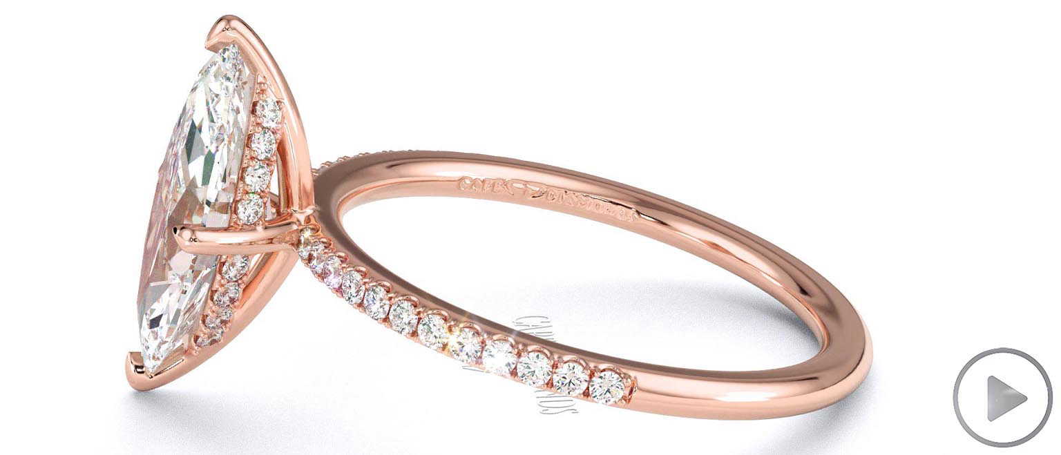 Natural Diamond Marquise Cut Hidden Halo Sidestones Engagement Ring Rose Gold top video