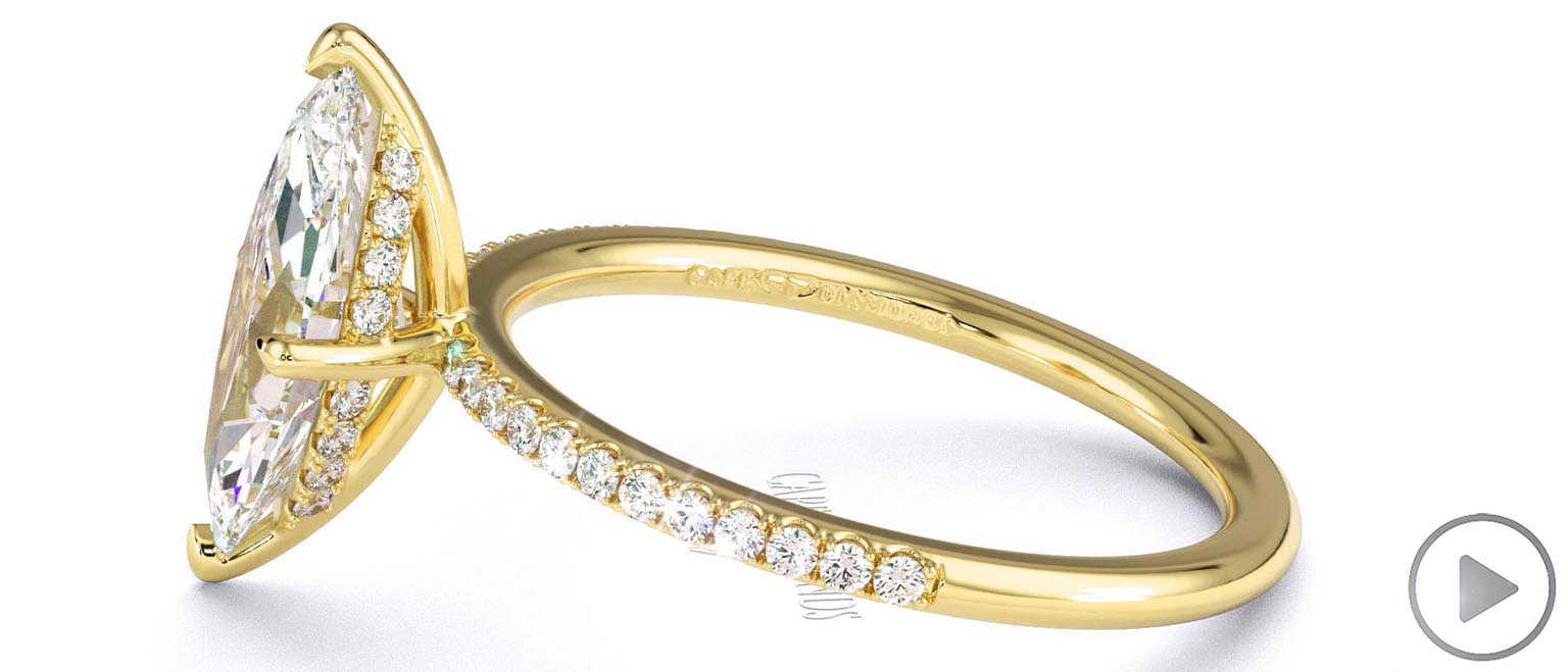 Natural Diamond Marquise Cut Hidden Halo Sidestones Engagement Ring Yellow Gold top video