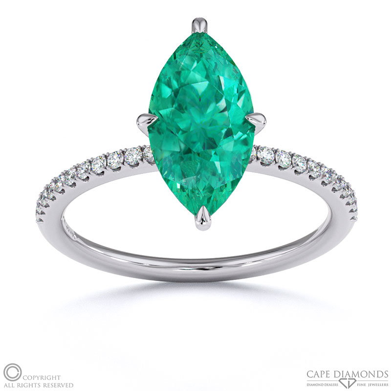 Tourmaline Marquise Cut Hidden Halo Side Stones Engagement Ring White Gold
