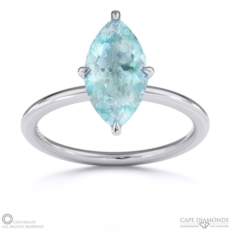 Aquamarine Marquise Cut Hidden Halo Engagement Ring White Gold