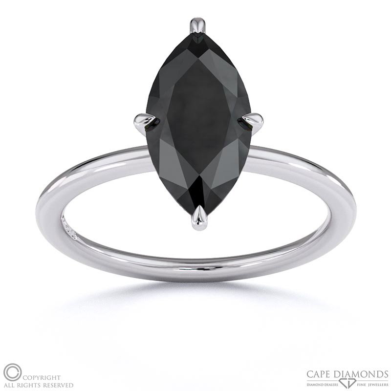 Black Lab Grown Diamond Marquise Cut Hidden Halo Engagement Ring White Gold