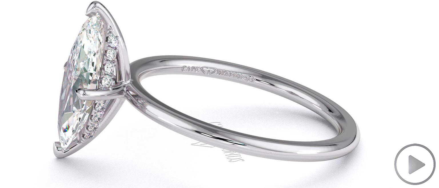 Lab Grown Diamond Marquise Cut Hidden Halo Engagement Ring White Gold top video