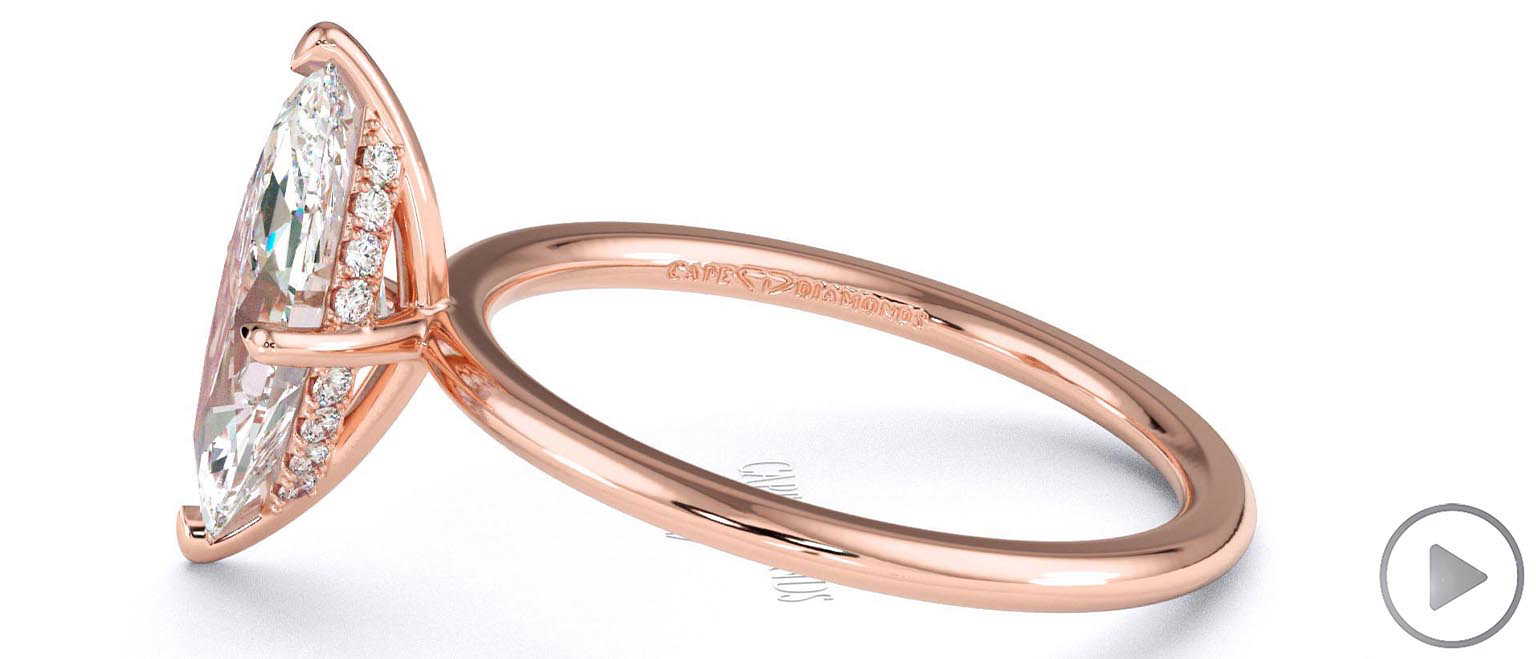 Hidden Halo Marquise Lab Grown Diamond Engagement Ring On Half-Rounded Rose Gold Band top video