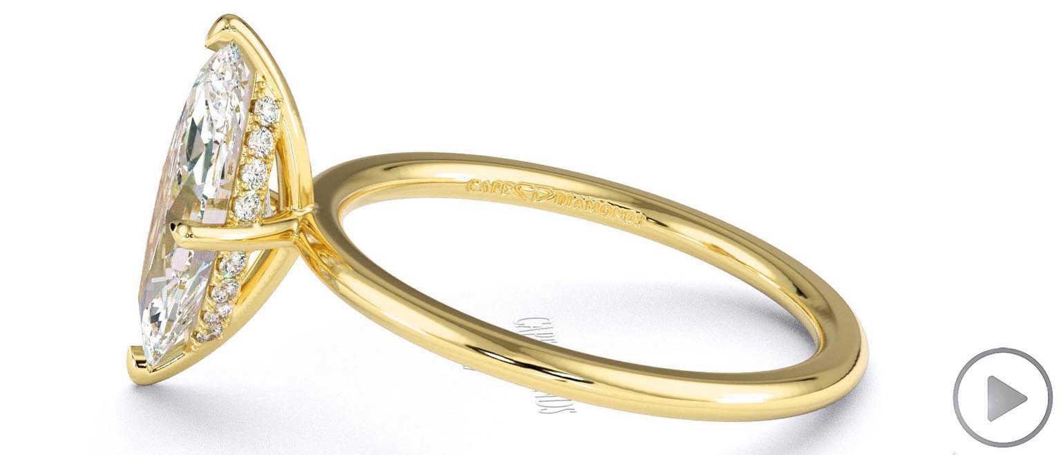 Hidden Halo Marquise Natural Diamond Engagement Ring On Half-Rounded Yellow Gold Band top video
